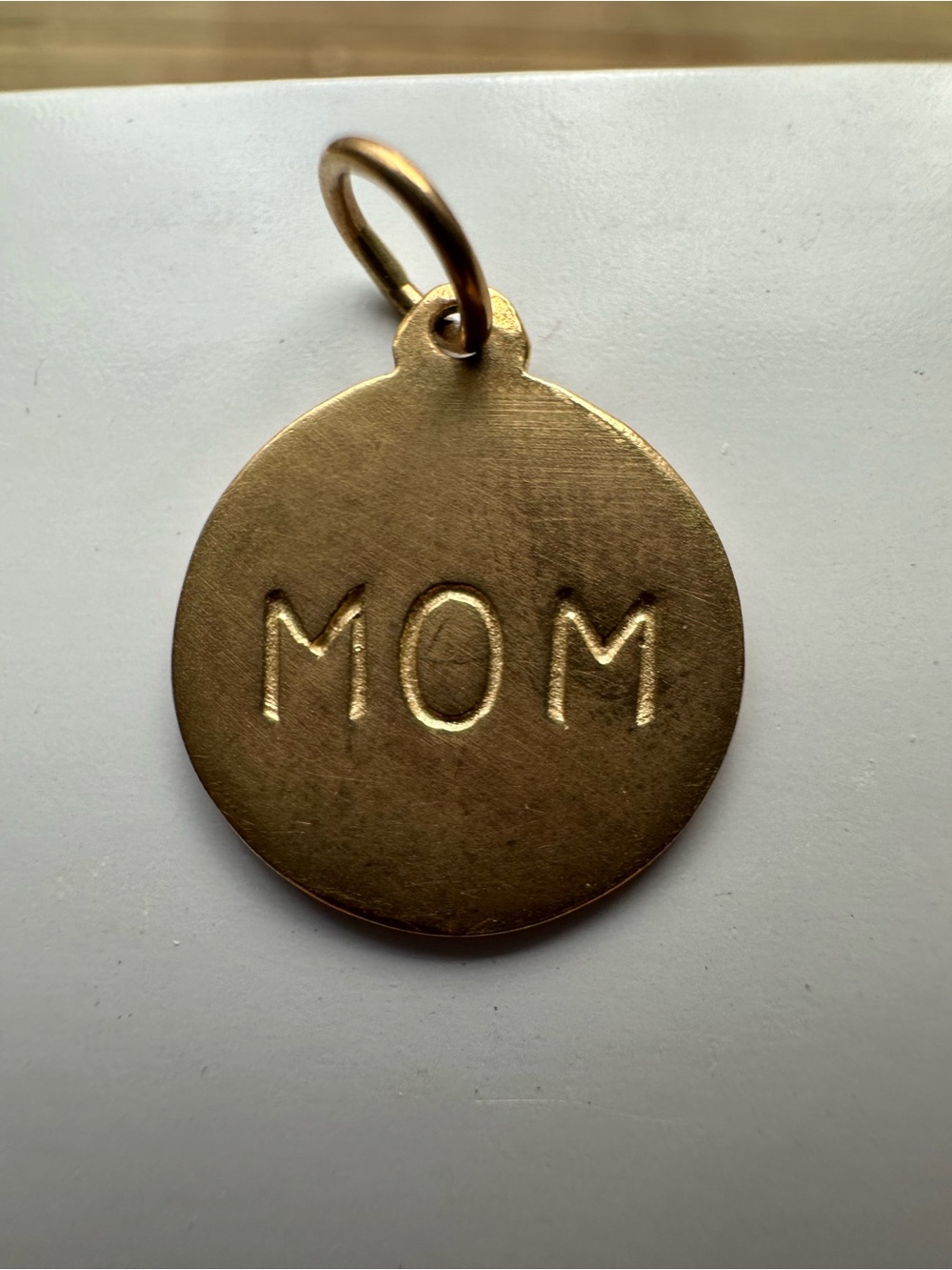 Helen Ficalora 14k Gold "MOM" Engraved Round Charm